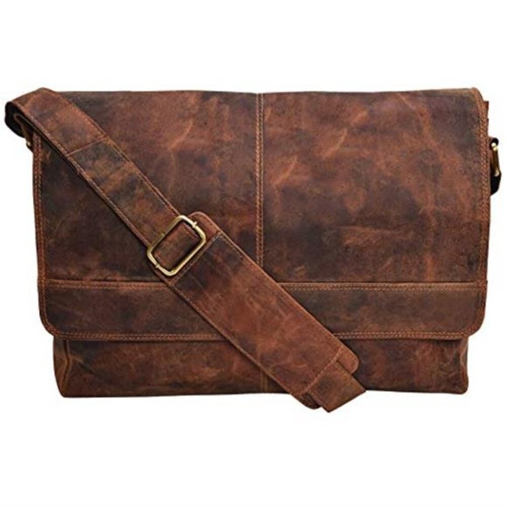 Vintage Leather Messenger Bag for Men & Women 14inch Laptop Bag for College